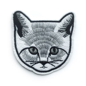 Grey Cat Patch Iron on Embroidered Appliqué - Cute Patches Animal Pet Lover Gift - 7cm x 6.6cm