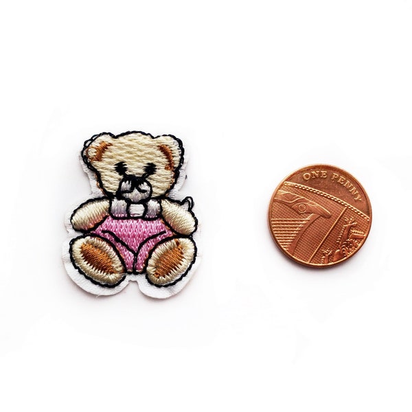 Pink Teddy Bear Small Iron on Patch Teddies Badge Toy Cute Patches Baby Girl Patch Embroidered Tiny Bear Applique