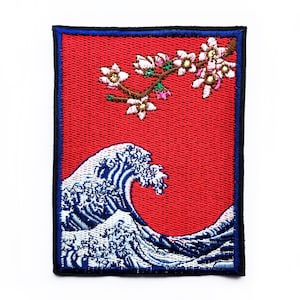 Wave Patch Iron on Japanese Patches for Jackets Kanagawa Great Wave Badge DIY Gifts for Her Stocking Filler for Boyfriend - 9.5cm x 12.5cm