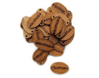 10+ Small Wooden Oval Tags for Handmade Crafts - Sew on Labels - Wooden Brown Round Buttons for Homemade Craft Labels ,19mmx12mm, 3/5”x7/16”