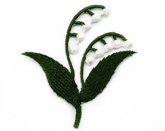 Lily of the Valley Iron on Patch - Delicate Small White Spring Flower Embroidered Badge with Ironon Backing - DIY Little Floral Patches