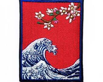 Wave-patch Japanse patches opstrijkbaar voor jassen Kanagawa Great Wave-badge DIY-cadeaus voor haar Kousvuller voor vriend - 9,5 cm x 12,5 cm