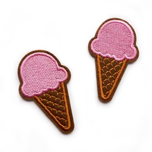 1+ Eistüte Patches für Hüte Rosa Eis Abzeichen Aufnäher zum Aufbügeln Essen Retro