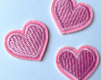 3pcs Little Pink Heart Patch Iron ons - Embroidered Heart Badges
