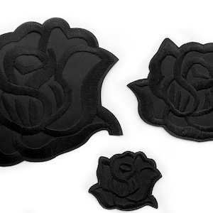 1 Black Rose Patch in the UK 3 Sizes Goth Patch Black Flower Ironon Grunge Patches Embroidered Black Rose Dimensions in Description image 2
