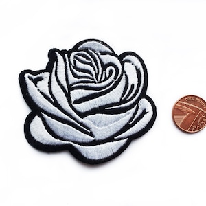 White Rose Badge Iron On Patches Jacket Patch Floral Patches Rose Embroidered Patch White Rose Fabric Flower Applique Embroidery Patch