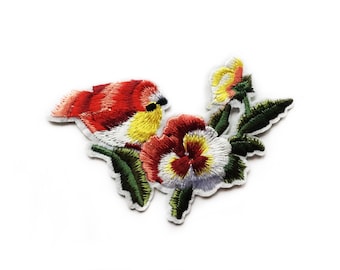 Red Bird Applique Iron on Patch - Bird Red Badge for Clothes - 7.9cm x 9.8cm