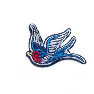 Swallow Patch Iron on - Embroidered Blue Bird Patches for Clothes - Rockabilly Badge - Retro Bird Applique - 5.8cm x 5.9cm