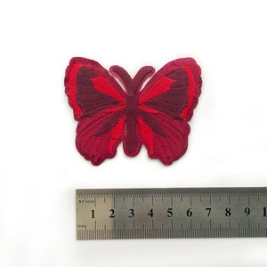 Butterfly Patch Red - Embroidery Iron on Butterflies Appliques Iron on or Sew on - Medium Size 6.6cm x 5cm