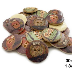 6+ Large Owl Buttons 30mm - Semi Matt Finish - 1 3/16 inch - Big Bird Buttons for Knitting and Sewing Crafts