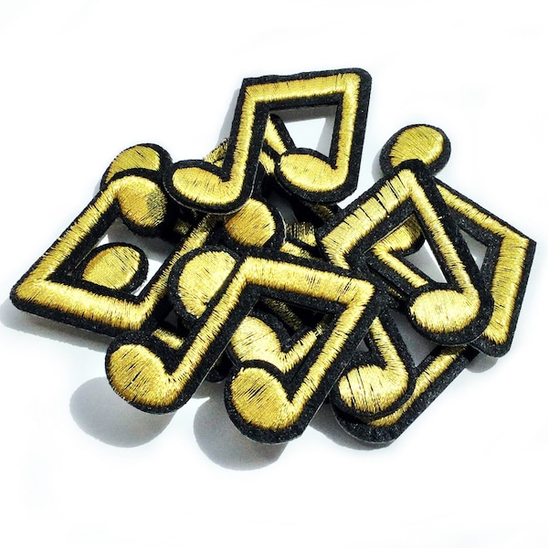 1+  Note Patch - Musical Gold Patch - Embroidered Iron on Patches - Music Lover Gifts for Him Rock Pop Applique - 4cm x 4cm