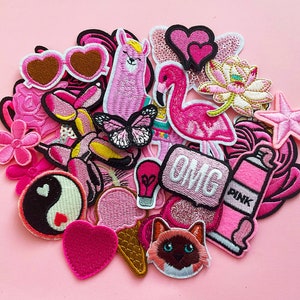 10+ Pink Patches Set - Surprise Mix of Pink Badges - Cute Pink Iron on Patch - Girly Patches - Best Gift Birthday Gift for Kids 10,15 or 20