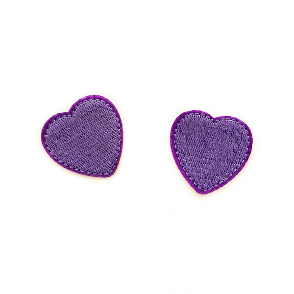 2 Small Purple Heart Patches Iron on Embroidery DIY Clothes