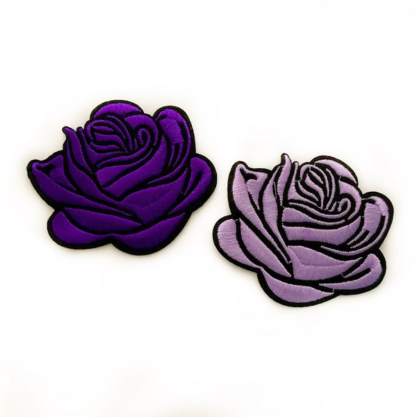 Purple Rose Badge Iron On Patches Jacket Patch Floral Patches Rose Embroidered Patch Lilac Rose Fabric Flower Applique Embroidery Patch