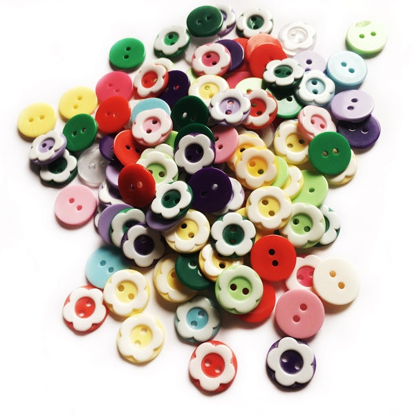 12+ Bright Flower Buttons 13mm Resin Buttons - Assorted Colours - Pretty Sewing Buttons Pack Bundle