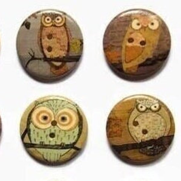 Plus de 8 boutons hibou - Boutons en bois de 25 mm Animal de la forêt mignon DIY Fournitures créatives d'automne - Couture embellissements Boutons oiseaux ronds de 2,5 cm