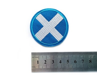 Round Scotland Flag Badge - Iron on Scottish Patch - Finland Flag Patches - Blue & White Cross Embroidered Applique - Approx 5cm, 2” round