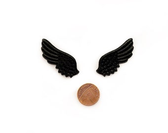 Small Black Angel Wings Patches Pair Iron on Angelic Cherub Wings Applique for Loss and Grief - In Memory of Loved Ones - 4.3cm x 1.9cm