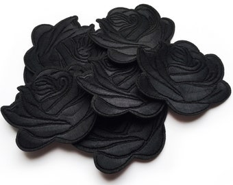 10 Black Rose Badge Pack, 7.5cm x 6.5cm, Roses Applique Iron on or sew on, Gothic Patches