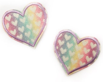 Glitter Pink Heart Patch - Rainbow Stripes Heart Pride Patches Embroidered Applique Heart Iron On Badge