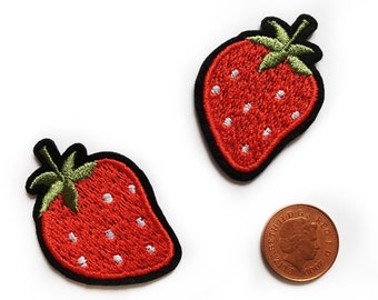 Small Strawberry Patch - Iron on Fruit Patches -  Applique Embroidery