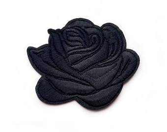 Insignia Rosa Negra - Materiales para Manualidades - Parche termoadhesivo de flores góticas para chaqueta - Insignia floral grunge bordada - aprox. 7,5 cm x 6 cm