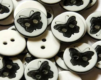 6+ Button Butterflies - 13mm Buttons for Sewing - Round Small Black and White Buttons Butterfly for Knitting Crafts