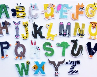 A-Z Letter Patches Iron on Animal Shaped Letters Patch A to Z Alphabet Set