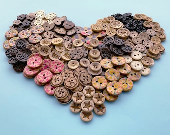 Craft Supplies - 50/100 Coconut Shell Buttons - Surprise Mix - 10 Buttons per Design - Sized 10mm-20mm