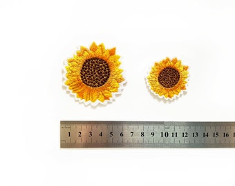 Lot de 2 écussons thermocollants tournesol - écussons tournesol - écusson fleurs jaunes - petits écussons - fleurs à broder à faire soi-même - env. 6,5 cm et 4,5 cm