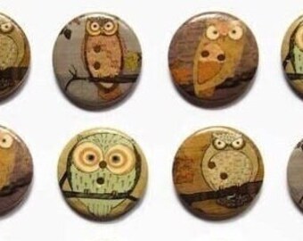 8+ Owl Buttons - 25mm Wooden Buttons Cute Forest Animal DIY Autumn Craft Supplies - Sewing Embellishments 1 Inch Round Bird Buttons