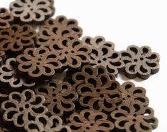 12+ Flower Shaped Buttons - Pretty Wooden Buttons 20mm - Brown Flower Sewing Button for Sewing and Knitting