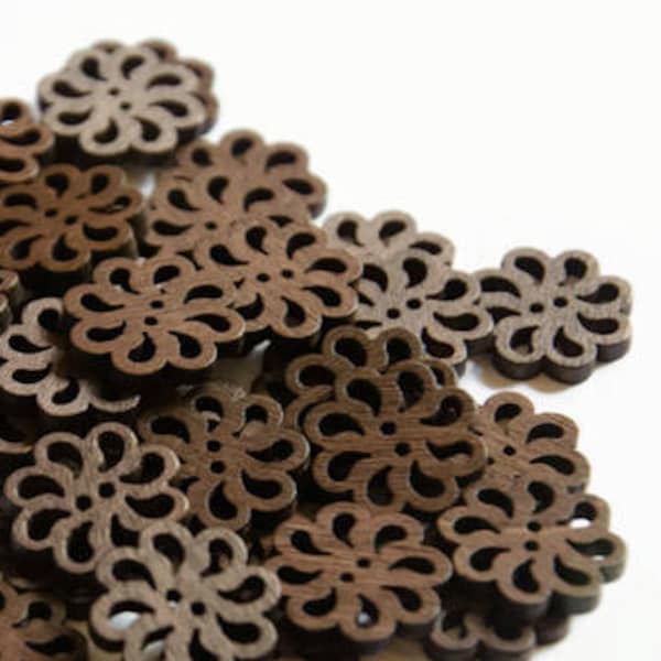 12+ Flower Shaped Buttons - Pretty Wooden Buttons 20mm - Brown Flower Sewing Button for Sewing and Knitting