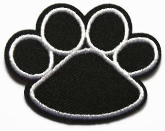Lot of Two 1/" wide Black White Dog Animal Paw Print Embroidery Patch