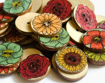 12+ Flower Buttons 20mm - DIY Craft Accessories - Sewing Gift Wood Button 20mm Sewing Notions Alternative Mothers Day Gift