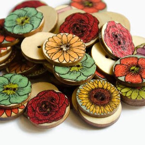 12+ Flower Buttons 20mm - DIY Craft Accessories - Sewing Gift Wood Button 20mm Sewing Notions Alternative Mothers Day Gift