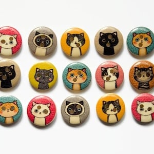 12 Cat Buttons Kitty Kittens Wooden Buttons DIY Sewing Crafts Supplies Best Gift Sell Cute Cat Gift Stocking Stuffer 15mm, 3/5 image 1