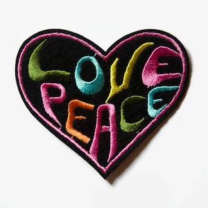 Hippie Patch - Love Peace Patch - Heart Patch - Iron on Patch Words - Embroidered Applique Heart - Hippy Patches and Applique