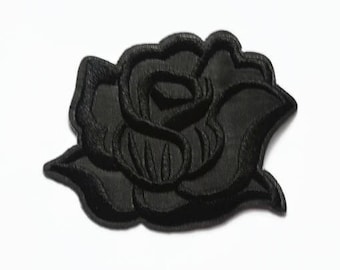 Black Rose Patch in the UK - Goth Patch Black Flower Iron On Jacket Patch Flowers Floral Grunge Patches Embroidered Patch Black Rose