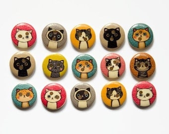 12+ Cat Buttons - Kitty Kittens Wooden Buttons DIY  Sewing Crafts Supplies - Best Gift Sell Cute Cat Gift - Stocking Stuffer - 15mm, 3/5”
