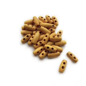 10+ Small Toggle Wood Buttons 15mm Length 5/8 inch - Light Mid Brown Wooden Toggles