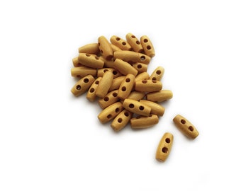 10+ Small Toggle Wood Buttons 15mm Length 5/8 inch - Light Mid Brown Wooden Toggles
