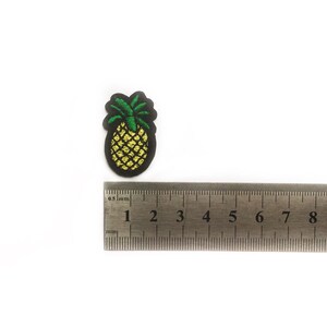 Peut inclure: Un patch brodé en forme d'ananas jaune et vert, mesurant environ 5 cm de long, est présenté à côté d'une règle.
