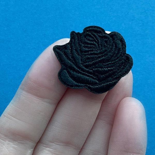 Mini Black Rose Patch - Small Flower Applique - Embroidery Rose - DIY Crafts for Gothic Clothing - Small Rose Patches - 2.9cm x 3.2cm