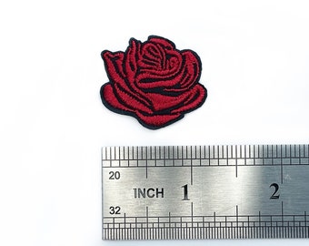 Mini Rose Badge Red - Micro Flower Applique - Red Roses Motif for Gothic Clothing - Cute Rose Badges - 2.9cm x 3.2cm