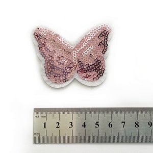 Pink Sequin Butterfly Iron-On Patch: Dusky Pink Applique (5.1cm x 6.1cm)
