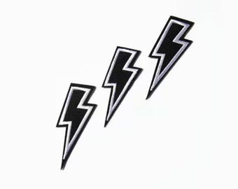 3 parches de rayos - Aplique termoadhesivo en blanco y negro con diseño de rayo, 3 cm x 7 cm