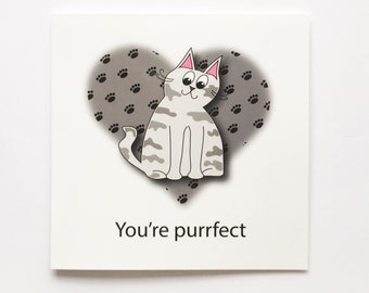 Fathers Day Card from Cat - Cute Love Cards - Heart with Grey Cat