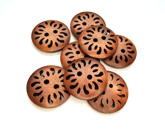 Pierced Wooden Sewing Buttons for Knitting and Sewing Projects, 25mm, 1in