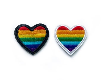 Set of 2 Rainbow Heart Badges with Black and White Background - Stripes Pride Badge Iron on - 3.9cm x 3.6cm